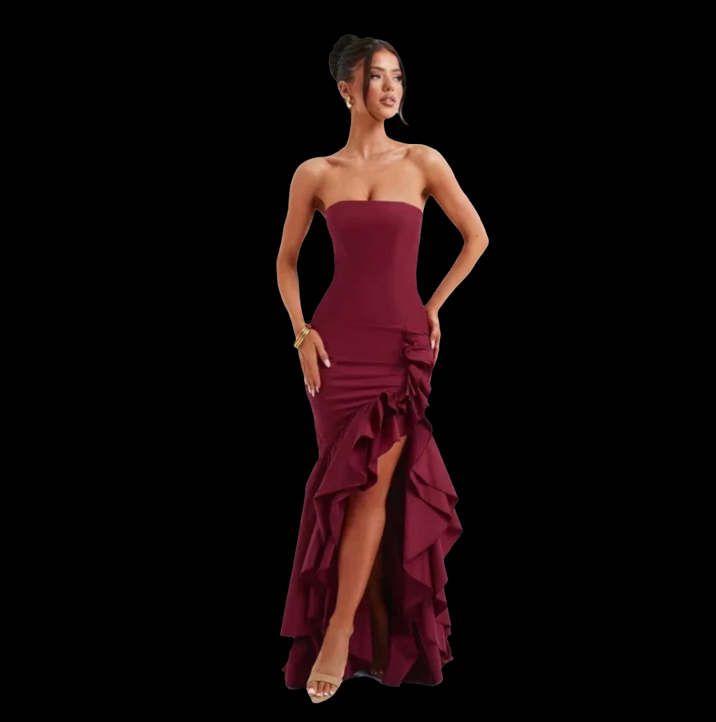 Sultry Elegance Off-Shoulder Maxi – 2024 Summer Ruffle Bodycon Party Dress