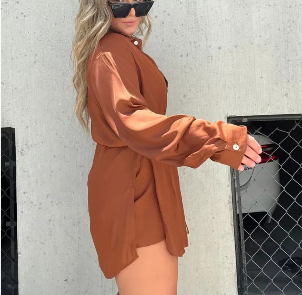 Chic & Trendy Lace-Up Waist Long Sleeve Jumpsuit. Perfect for Spring & Summer Vibes!
