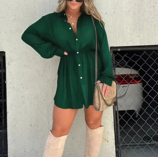 Chic & Trendy Lace-Up Waist Long Sleeve Jumpsuit. Perfect for Spring & Summer Vibes!